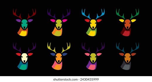 Original vector set of illustrations. A deer icon with big horns. Hand drawn, not AI