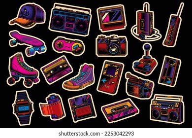 Original vector set of objects of the 80s-90s in vintage style. Design elements.