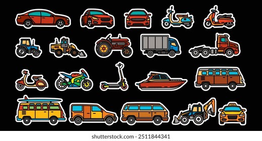 Original vector set of transport icons. Hand drawn, not AI