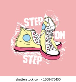 vector original de zapatos con, step on step, text vector design. Diseño vectorial único para camiseta, etc.