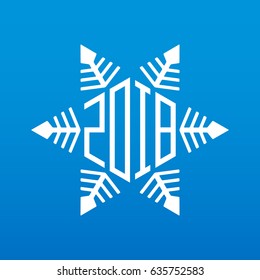 Original vector snowflake with new year date. Happy new year 2018