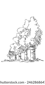 Árbol de Vector original dibujado a mano arte de línea, estilo de tinta, diseño de concepto. silueta aislada sobre fondo blanco. Dibujo de la torre. Icono blanco y negro.