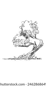 Original vector tree hand-drawn line art, ink style, concept design. isolated silhouette on white background. black outline sketch illustration. Cower drawing. Black-white icon.