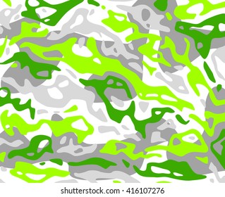 Original vector unrealistic camouflage pattern background editable pattern large size. Girl kids glamour fashion camouflage pattern fluorescent green