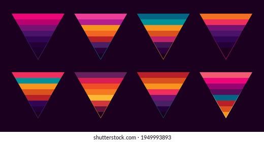 Original vector vintage set. Retro sunset collection in triangular shape.