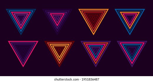 Original vector vintage set. Retro sunset collection in triangular shape.