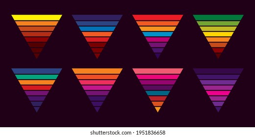 Original vector vintage set. Retro sunset collection in triangular shape.