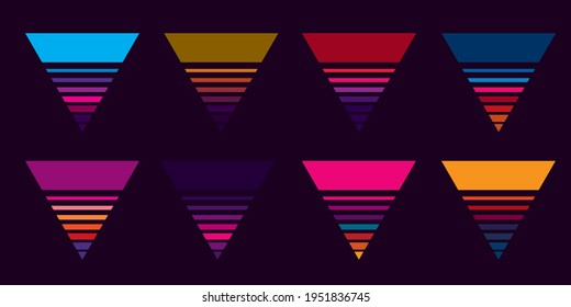 Original vector vintage set. Retro sunset collection in triangular shape.