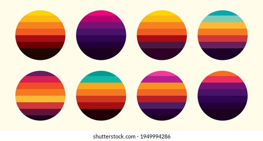 Original vector vintage set. Round retro sunset collection.