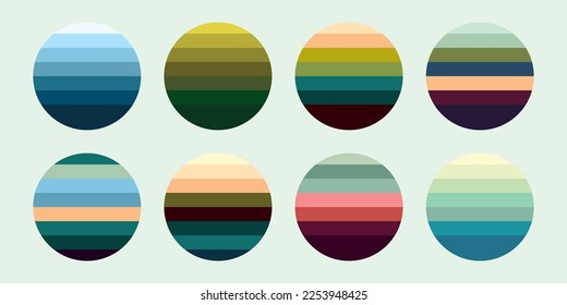 Original vector vintage set. Round retro sunset collection.