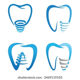 Original Vectors of dental implant set collection logo vector icon design symbol illustration ( not AI Content )