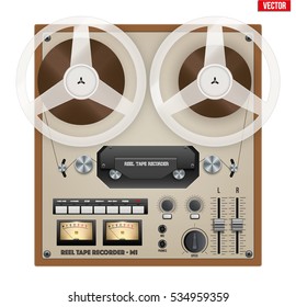 Original Vintage Analog Reel Tape Recorder. Retro technologies. Vector Illustration on isolated white background