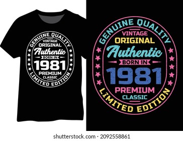 Original vintage authentic born in 1981 retro typography design for t-shirts, posters, and mugs.