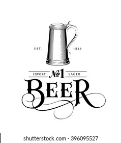Original vintage badge logo design template for beer house, bar, pub, brewing company, brewery, tavern, taproom, alehouse, beerhouse, restaurant with custom lettering