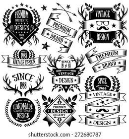 Original vintage badges, insignias and labels set. Hipster, nature, handmade concepts. Creative design elements, logo design templates. High quality vector illustration. Isolated ob white background.