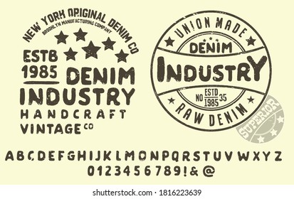 Original vintage Denim print  for t-shirt or apparel. Old school vector graphic for fashion and printing. Hand drawn  calligraphy typeface. 