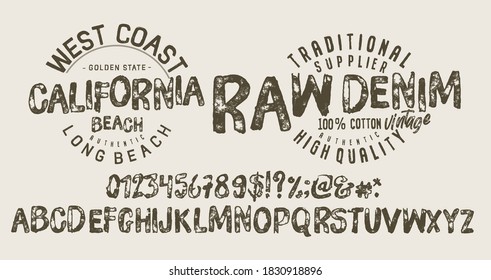 Original vintage Denim print  for t-shirt or apparel. Old school vector graphic for fashion and printing. Hand drawn  calligraphy typeface. 