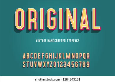 original vintage handcrafted 3d alphabet. retro font. vector illustration