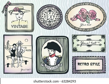 original vintage style doodle labels