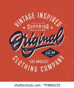 Original Vintage Textured Hand Lettered T Shirt Graphics. Typography Apparel Fashion Design. Vector Typographic Badge.