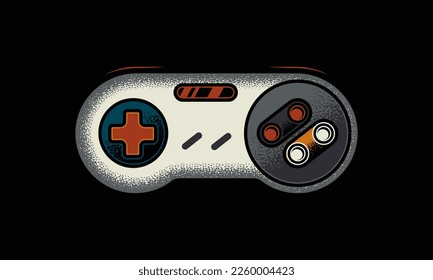 Original vintage vector illustration of a gaming gamepad. T-shirt design. Design element.