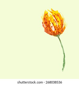 Original watercolor yellow tulip illustration on a light yellow background in vector. Floral background for gift wrap, print, greeting cards, invitations, booklets, manufacturing, textile and web. 