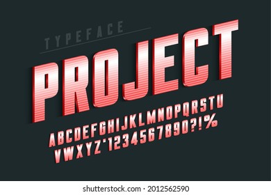 Original wavy condensed alphabet, characters and numbers set. Vector illustration. 13 degree skew
