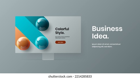 Original web project vector design layout. Bright computer monitor mockup site concept.