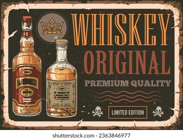 Original whiskey colorful vintage sticker with two bottles of alcohol drink premium quality for magazine advertising design vector illustration