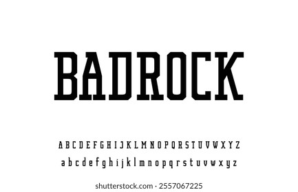 Original white font, bold slab serif alphabet, uppercase and lowercase Latin letters and Arab numbers in the style of handmade graphics, vector illustration 10EPS