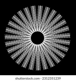 Original white lace abstract pattern arranged in a circle on a black background