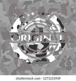 Original written on a grey camouflage texture