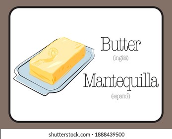 Original yellow butter vector illustration. Ilustración de un pote de mantequilla.