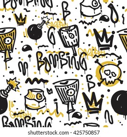 Modalidades originales sin fisuras, patrones de imagen repetida en cualquier objeto, camisetas, papel pintado, cortinas. Color blanco negro monocromo y colores de acento amarillo