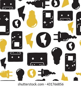 Original youth seamless patterns, repeating image for using pattern on any items, T-shirts, wallpaper, curtains. White black and yellow colors