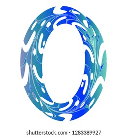 Original Zero Symbol Design. Tropical Leaf Style Letter O Vector Illustration. Stylish Idea for Logo, Emblem etc. Null Number Textured Design in Ice Blue Color. Original Oval Border