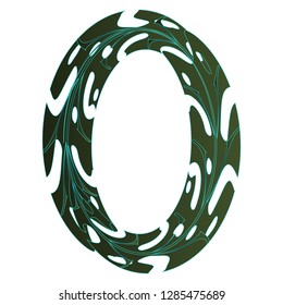 Original Zero Symbol Design. Tropical Leaf Style Letter O Vector Illustration. Stylish Idea for Logo, Emblem etc. Null Number Textured Design in Green Gradient Color. Oval Border Template