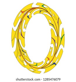 Original Zero Symbol Design. Tropical Leaf Style Letter O Vector Illustration. Stylish Idea for Logo, Emblem etc. Null Number Textured Design in Yellow. Oval Border Template