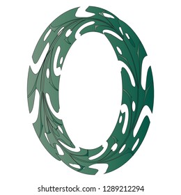 Original Zero Symbol Design. Tropical Leaf Style Letter O Vector Illustration. Stylish Idea for Logo, Emblem etc. Null Number Textured Design in Gradient Green. Oval Floral Frame