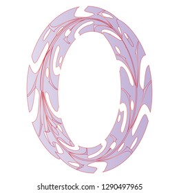 Original Zero Symbol Design. Tropical Leaf Style Letter O Vector Illustration. Stylish Idea for Logo, Emblem etc. Null Number Textured Design in Lilac Color. Spring Oval Frame Template