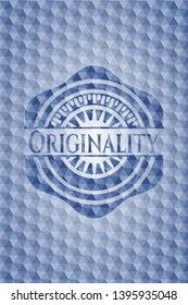 Originality blue badge with geometric pattern. Vector Illustration. Detailed.