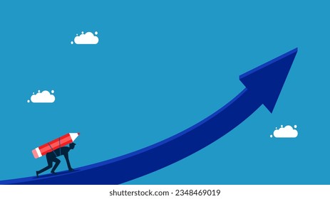 originality. Businessman with pencil preparing to run on growth arrow