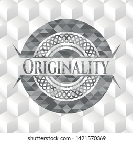 Originality grey badge with geometric cube white background