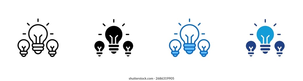 Originality Multiple Style Icon Design Vector - Three light bulbs symbolizing originality, diversity of thought, and fresh ideas