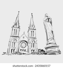 Originally hand draw Notre Dame Cathedral of Saigon in Vietnam 