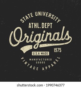Originals. Athletic Dept. T Shirt Design. Vector Illustration