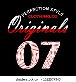 ORIGINALS CLOTHING, design words for t-shirt screen printing, with black background, white and red text