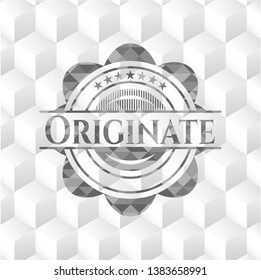 Originate grey emblem with cube white background