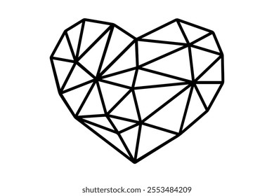 Orihami Heart-Geometric Polygonal Heart Design - Minimalistic Black Line Art Illustration