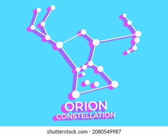 Orion Konstellation 3D Symbol. Konstellationssymbol im isometrischen Stil auf blauem Hintergrund. Cluster von Sternen und Galaxien. Vektorgrafik